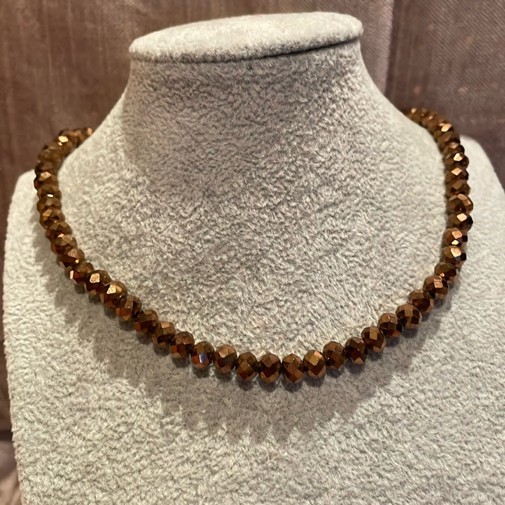 Brown Amber Crystal Necklace 17-18”